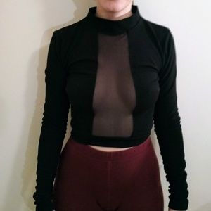 Black Mesh Panel Long Sleeve Top US2 XS